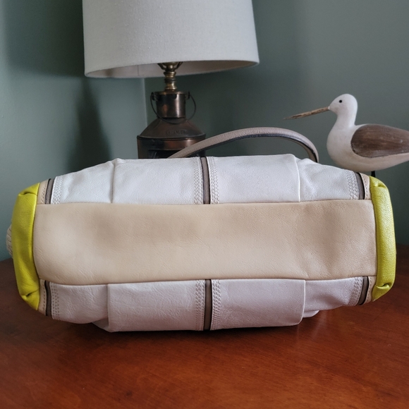 Coach 22701 Madison Kara Carryall Green Tan Cream Leather Brass Y2K Satchel Bag - Picture 8 of 16